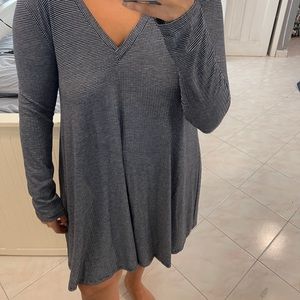 Lush Blue & White Long Sleeve T-Shirt Dress